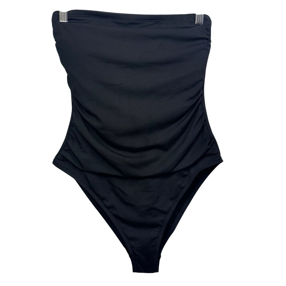 Shade & Shore One-Piece Swimsuit Womens M Black Ribbed Cheeky High Leg